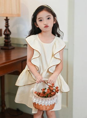 80060女童裙子夏季2025新款洋气公主裙高级设计感花边儿童连衣裙