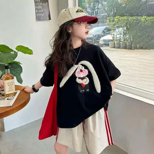 0769473女童立体兔子卡通T恤夏季2026新款儿童纯棉短袖外穿潮酷