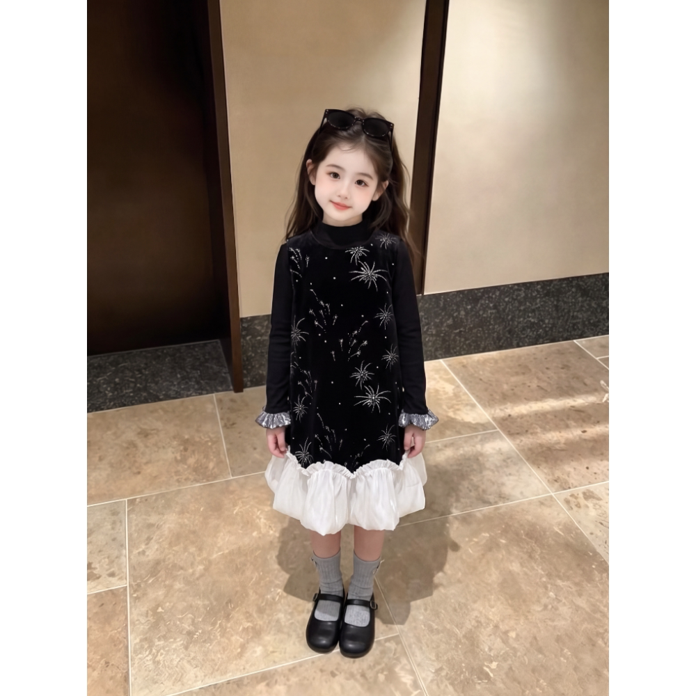 80786小香风女童丝绒连衣裙洋气甜美公主裙2026春款儿童背心裙子图片