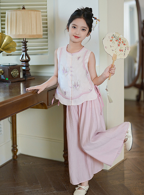 80692国风童装2025夏季新款新中式女童汉服套装中国风女孩两件套