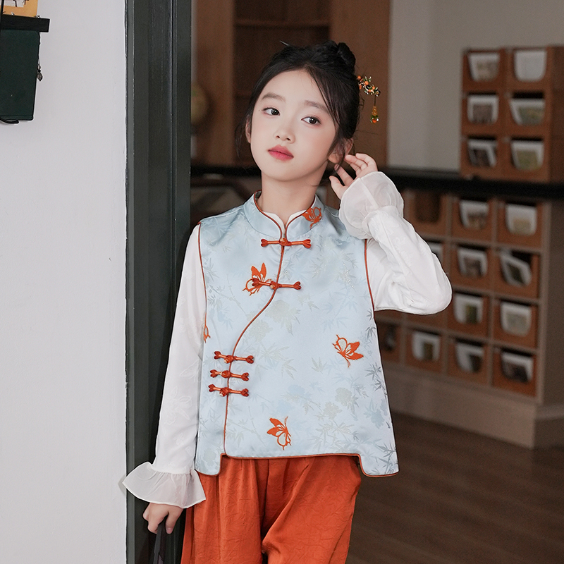 女童汉服马甲新中式国风衣服裤子秋装2025新款女孩古风外搭背心