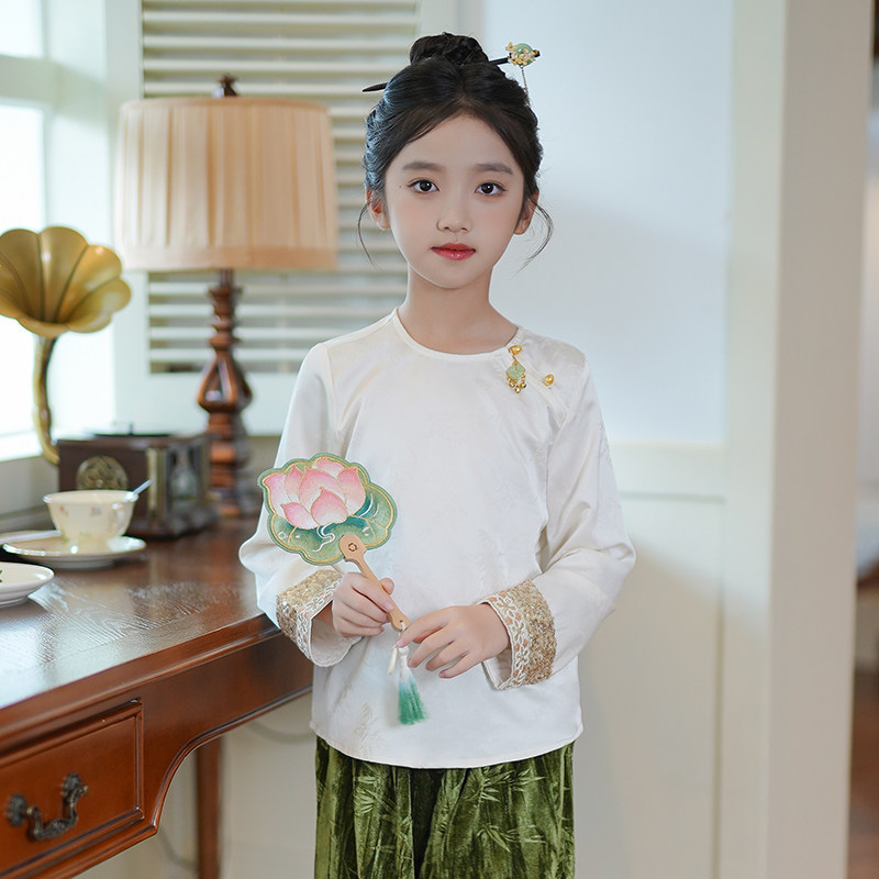 女童长袖T恤新中式国风秋装小女孩上衣2025新款儿童内搭打底衫,童装/婴儿装/亲子装,T恤,淘宝优惠券,粉丝福利购,淘宝优惠卷