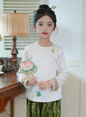 女童长袖T恤新中式国风春装小女孩上衣2026新款儿童内搭打底衫