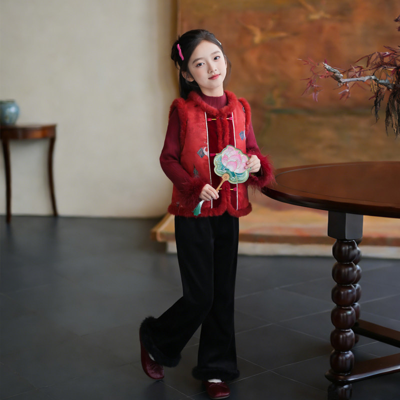80882女童拜年服汉服国风唐装马甲背心2026新年款儿童喜庆过年服,童装/婴儿装/亲子装,汉服,淘宝优惠券,粉丝福利购,淘宝优惠卷