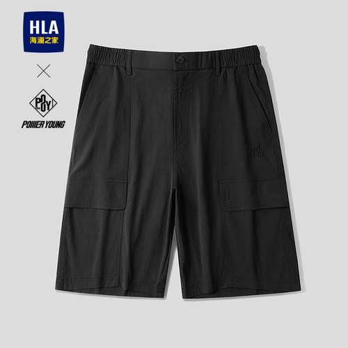 海澜之家刺绣梭织五分休闲中裤男