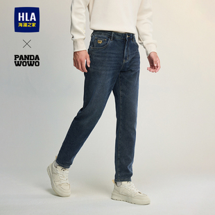 海澜之家panda 字母刺绣裤 wowo熊猫牛仔裤 五袋款 子男 秋季 HLA
