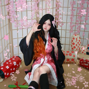 鬼灭之刃祢豆子cos服祢豆子cos祢豆子假发灶门祢豆子cos服儿童