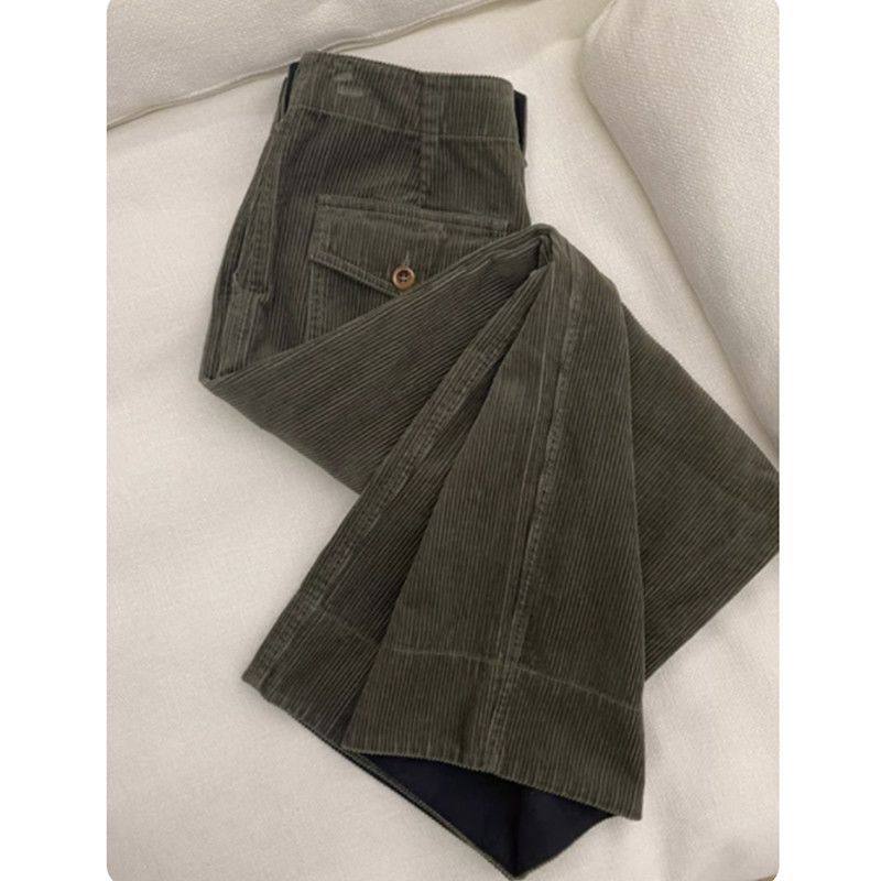 爆款军绿色宽松灯芯绒休闲裤女士2025秋冬季复古高腰百搭阔腿裤子,女装/女士精品,休闲裤,淘宝优惠券,粉丝福利购,淘宝优惠卷