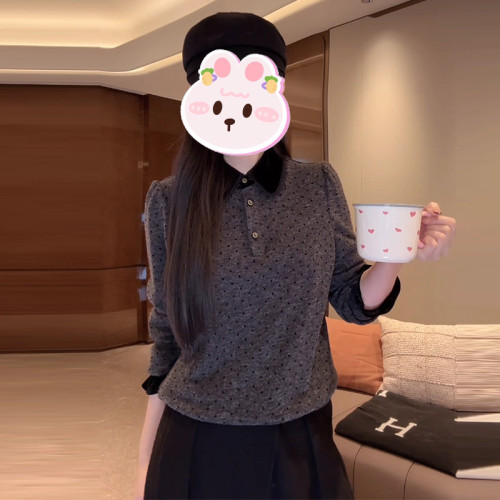 冬季波点翻领显瘦减龄针织衫女