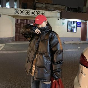 外套宽松加厚pu皮棉衣韩版 棉服女学生中长款 宽松棉袄 新款 2025冬季