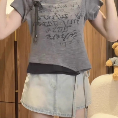 大码夏季美式复古短款T恤