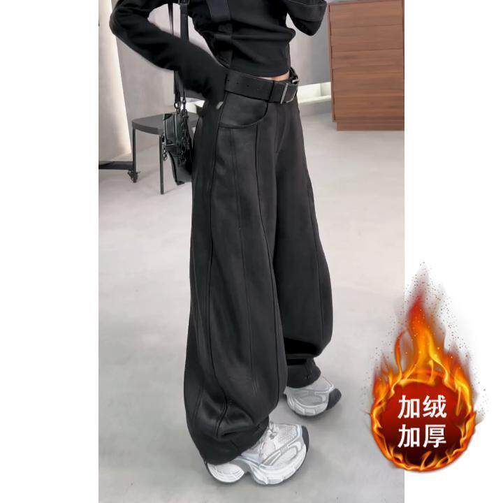 秋冬新款后兜盖加绒休闲皮裤微胖宽松显瘦潮流百搭弯刀阔腿长裤女,女装/女士精品,休闲裤,淘宝优惠券,粉丝福利购,淘宝优惠卷