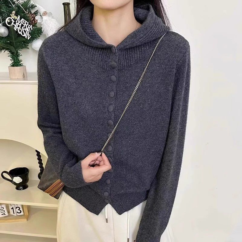 2025新年红春季连帽毛衣开衫