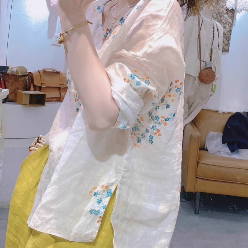 夏季大码女装新中式国风衬衫女