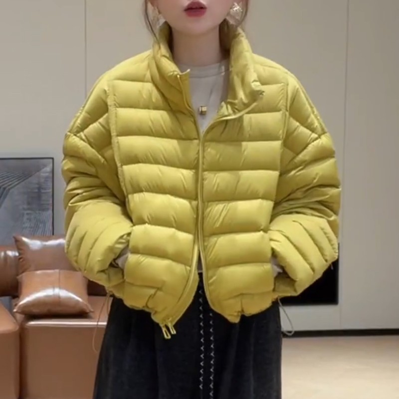 韩版立领排骨纹收腰下摆棉服