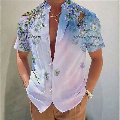 Men summer short sleeve blouse big size loose printing shirt