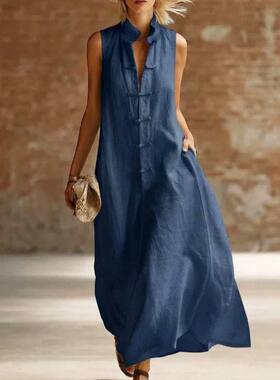 Women sleeveless dress fashion casual maxi skirt 连衣裙女夏