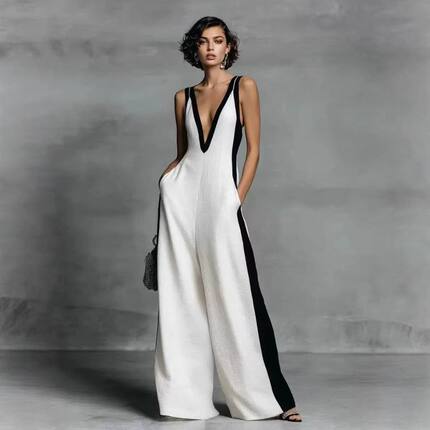 Women fashion sexy sleeveless jumpsuit V neck ladies pants