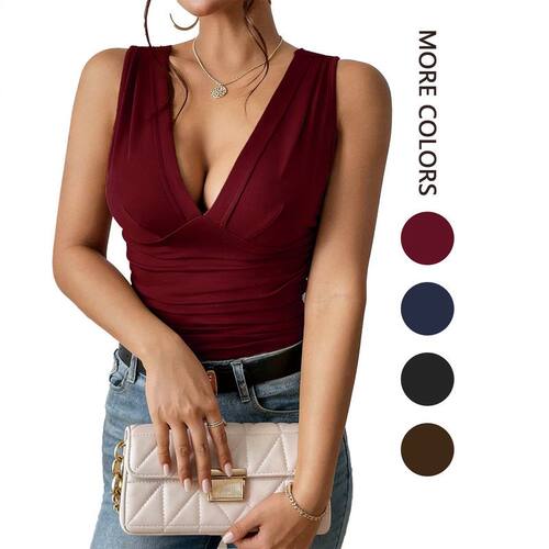 Women sexy v neck tank tops camisole crop top woman t shirt