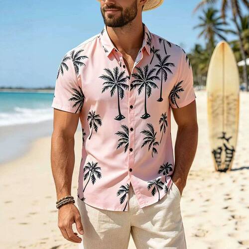 Men fashion short sleeve blouse youth printing casual shirt