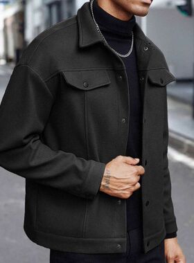 Men autumn fashion woollen coat youth casual jacket 男外套