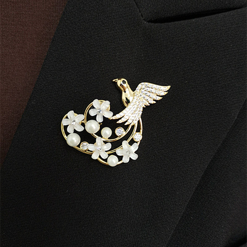 韩版小鸟胸针女日韩时尚新款服装配饰金色婚礼胸花情人父母礼物