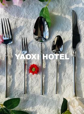 【郁金香花枝】304西餐刀叉勺套装轻奢ins风餐具水果叉子甜品勺子