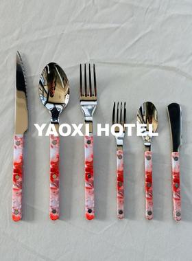 【奢石纹系列】红岩ins西餐刀叉勺法式中古风餐具水果叉甜品勺子