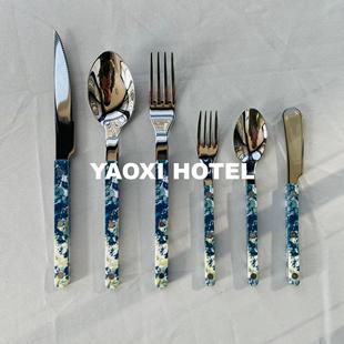 【奢石纹系列】蓝玛瑙西餐刀叉勺法式中古风餐具水果叉甜品勺子