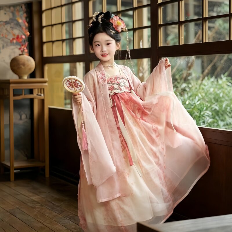 儿童汉服女宝宝唐制大袖衫古风公主裙中国风童装改良汉服连衣裙