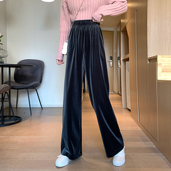 Real shot real price Korean version versatile velvet thickened wide leg pants show thin casual pants