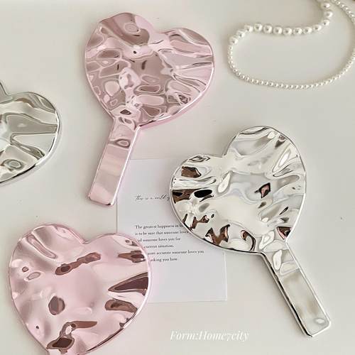 水波纹高级感爱心手持镜子手柄