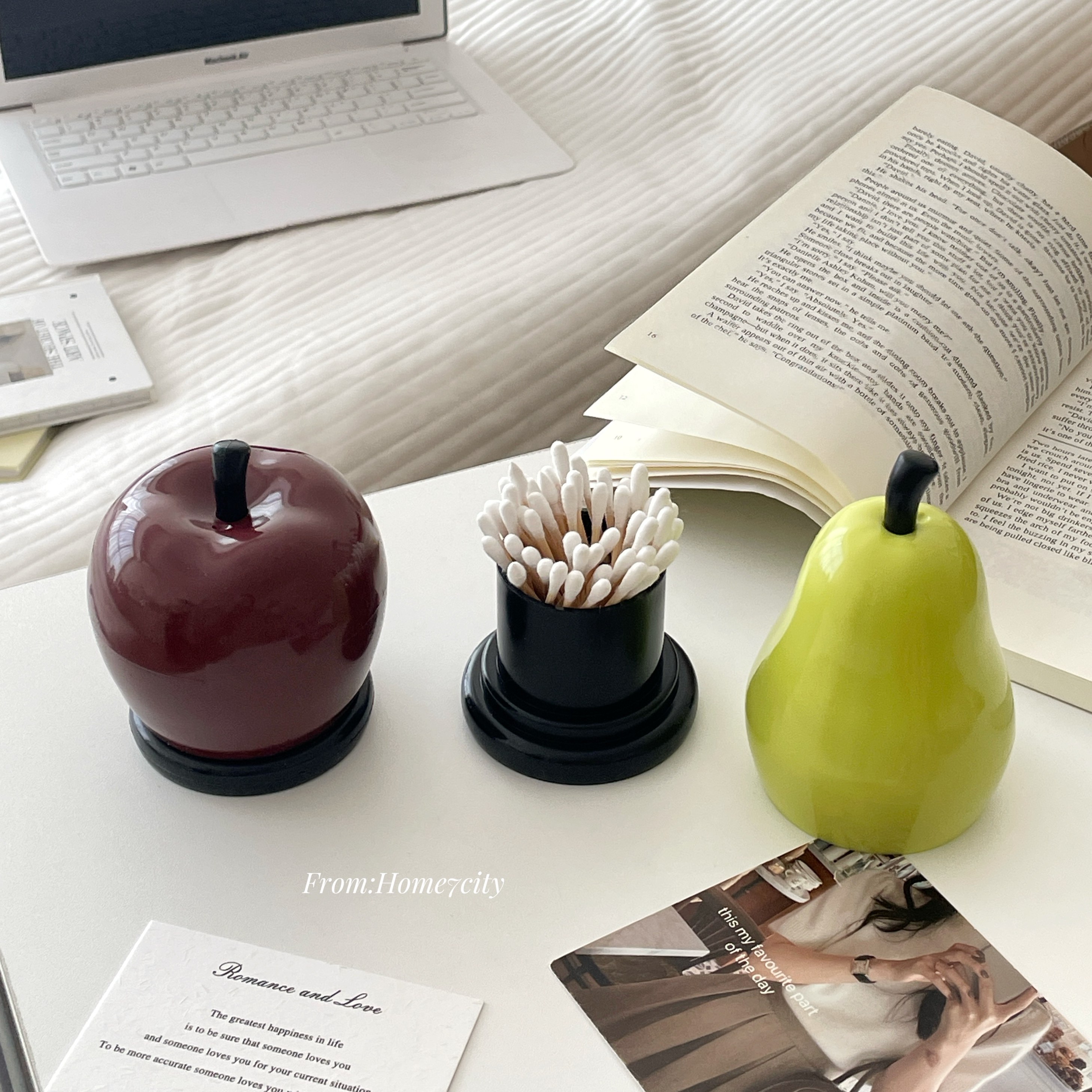 创意苹果梨子棉签收纳盒桌面牙签筒高颜值牙线盒家用摆件ins风,收纳整理,牙签盒,淘宝优惠券,粉丝福利购,淘宝优惠卷