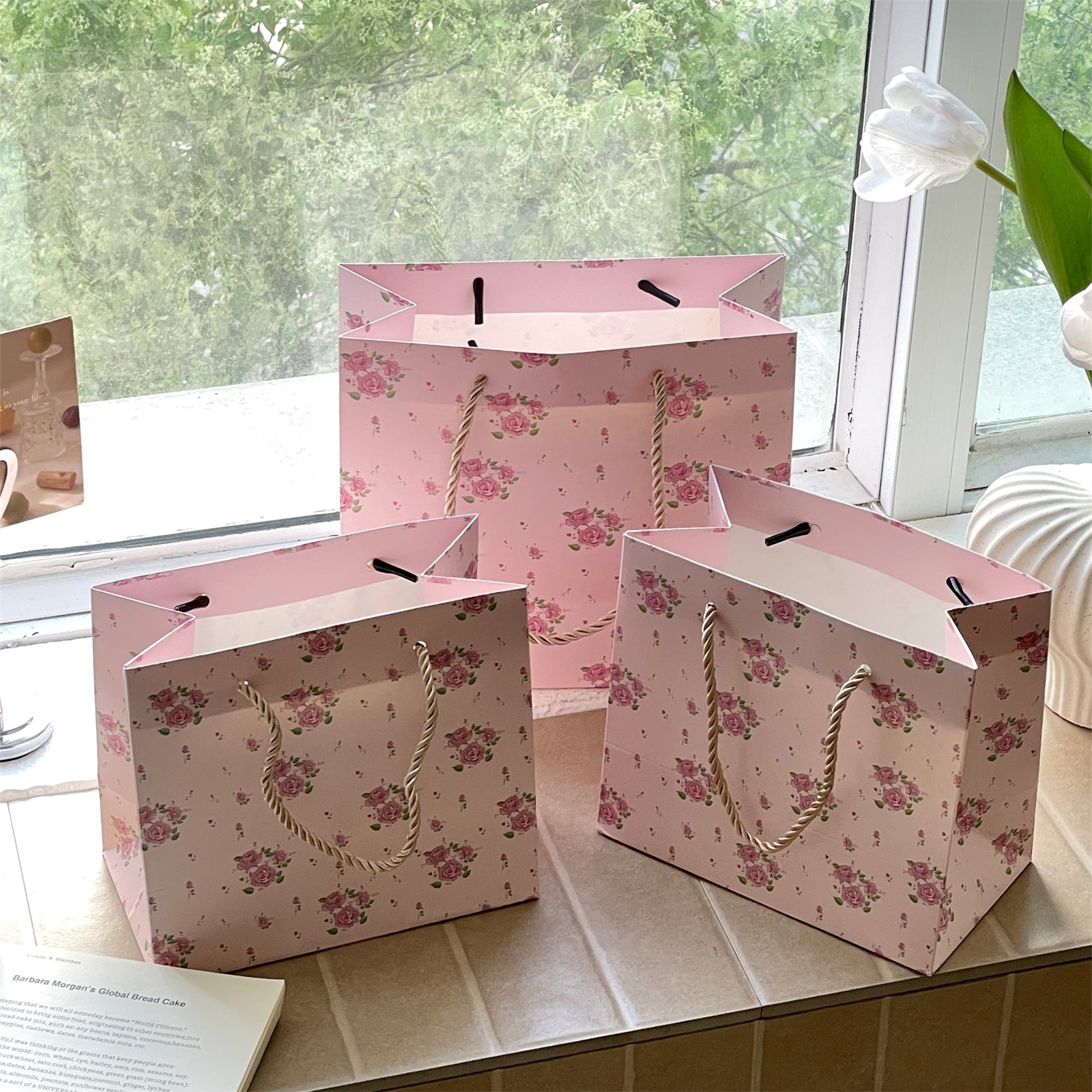 3个装！粉色小碎花礼品手提袋少女心服装首饰甜品袋高颜值ins纸袋