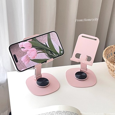 ins韩系浅粉金属手机支架可旋转