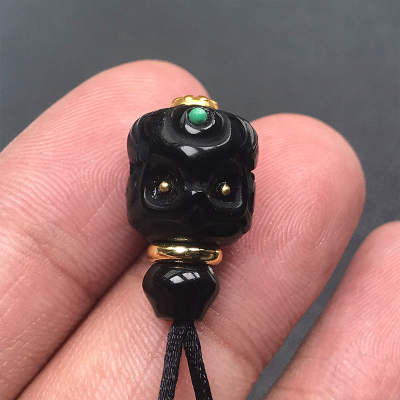 12MM黑玛瑙阿呆大鹏鸟分体三通文玩佛头DIY配饰黑玛瑙佛珠三通配`