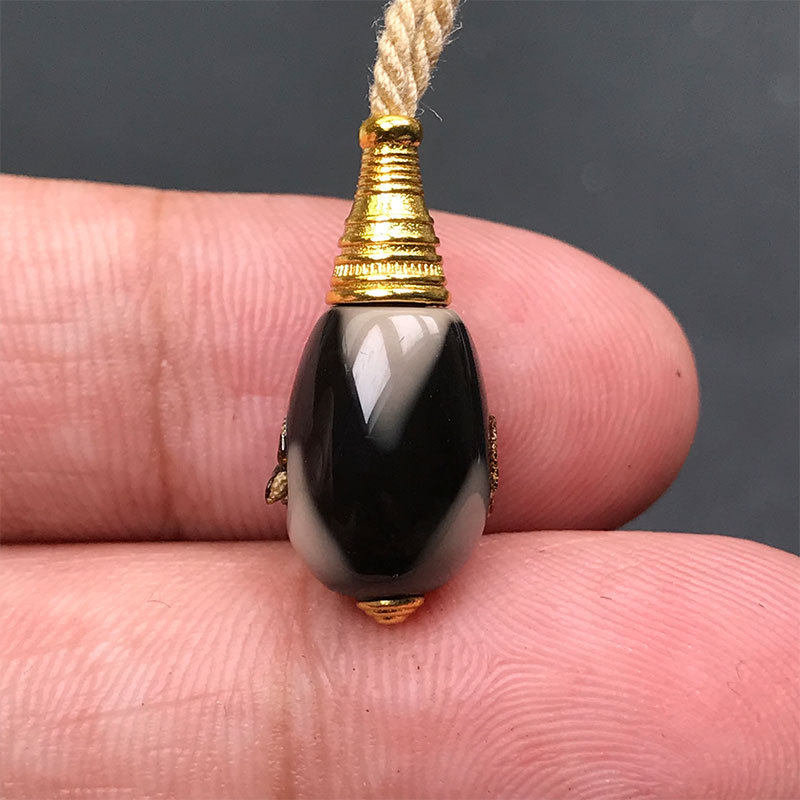 9MM天然虎牙天珠三通DIY虎牙天珠玛瑙三通纯铜佛塔文玩三通配件