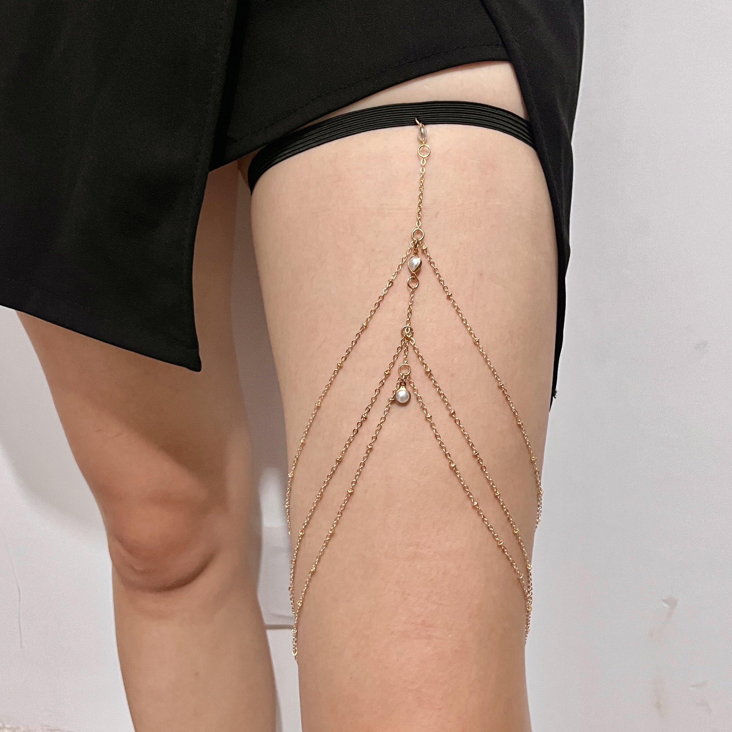 新响欧美性感沙滩仿珍珠大腿链女