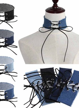 欧美手工系带流苏朋克风牛仔项链