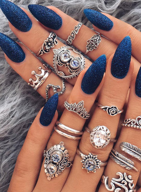 雕花镂空皇冠手掌猫眼石关节戒指