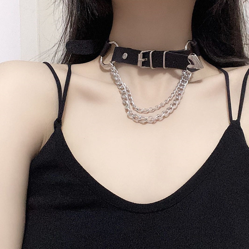 日韩chocker锁骨链暗黑系项圈女颈带皮质项链朋克金属少女配饰