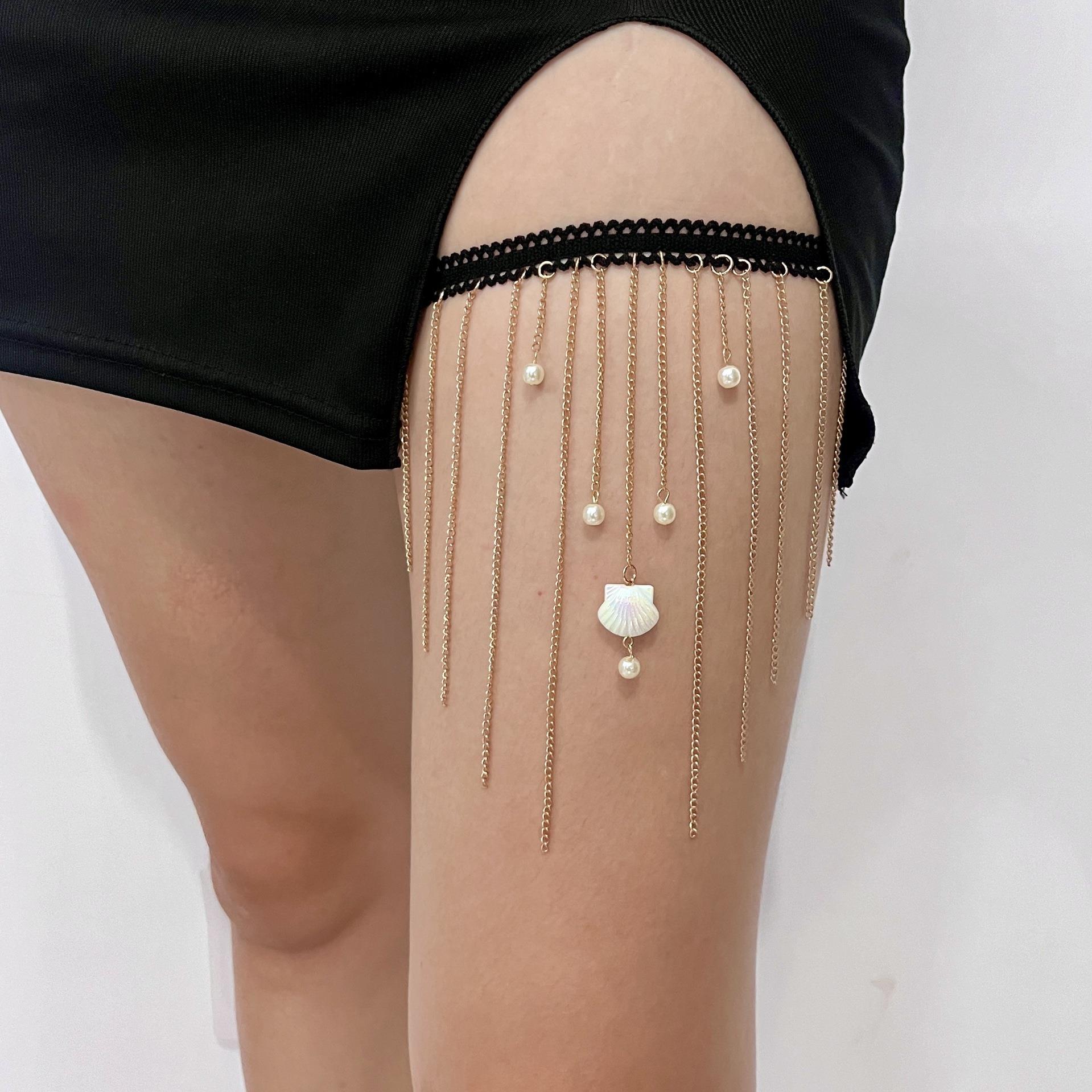 性感流苏贝壳腿链女沙滩链条腿环