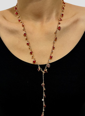 时尚红色爱心水钻长款项链