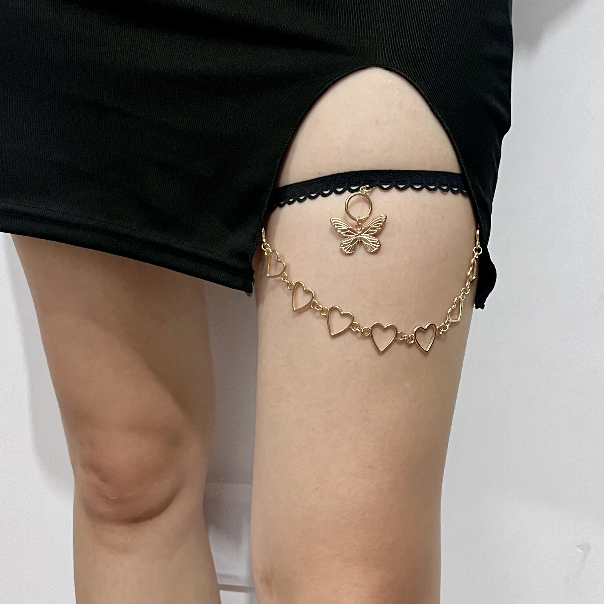 欧美饰品时尚蝴蝶镂空爱心腿链女