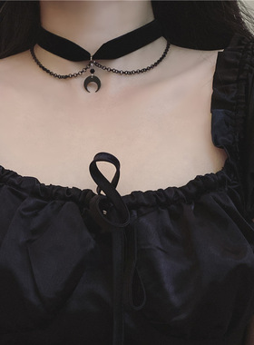 哥特风月牙choker颈链暗黑项圈女