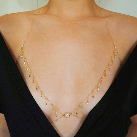 欧美性感水晶身体链链条水滴腰链