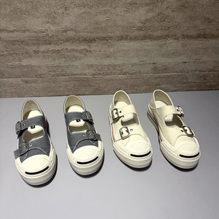 欧洲站女鞋2026年早春新款欧货牛仔布圆头厚底浅口玛丽珍单鞋两穿