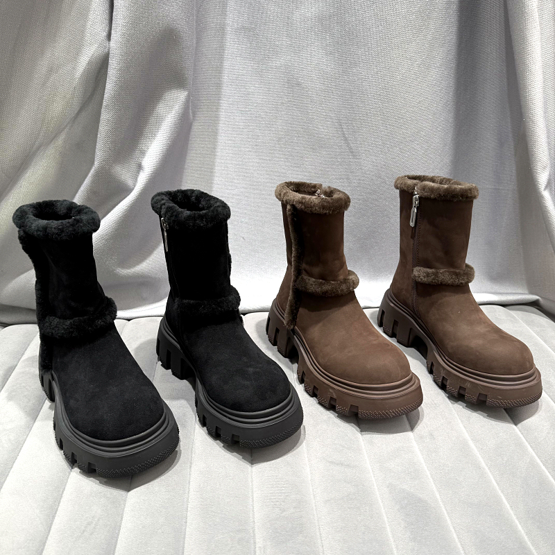 乐魔马丁靴女冬季加绒短靴