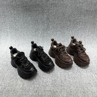 欧货真皮运动休闲鞋 新款 女2025年秋季 欧洲站小个子厚底增高老爹鞋