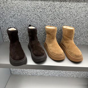 羊毛雪地靴女欧洲站2025年冬季 欧货磨砂皮厚底保暖加绒短靴 新款